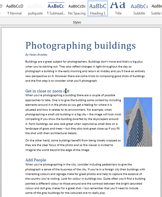 Formatting with styles: Microsoft Word